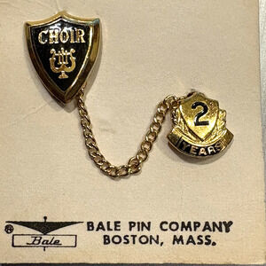 Vintage School Pins, Choir, 2 Year Gold Tone with Black Enamel Scatter Pin Chain